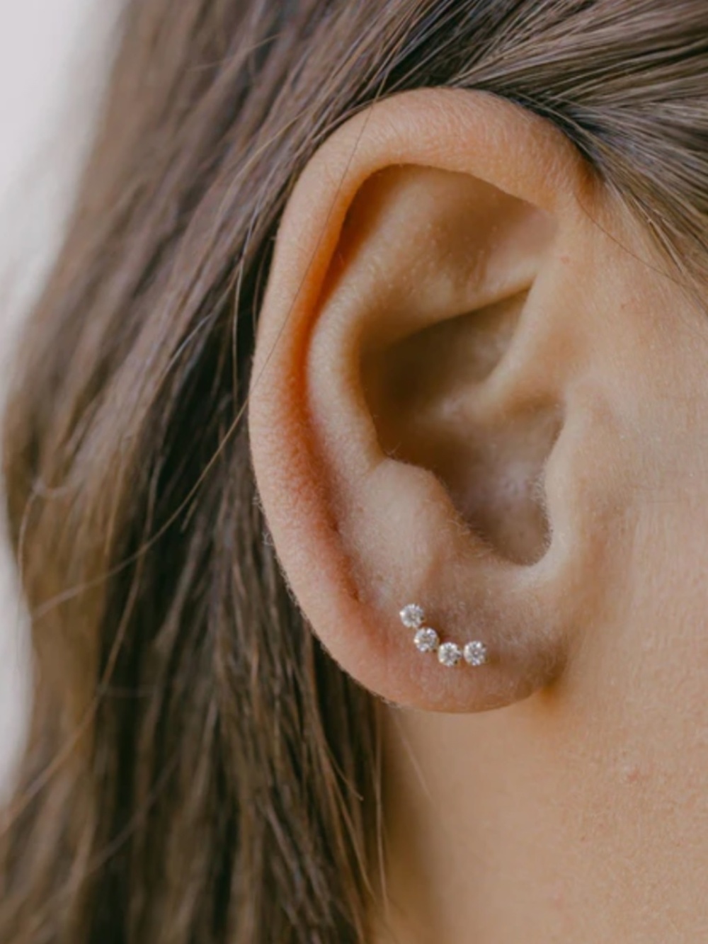 OFINA 14k Solid Gold CZ Curved Studs Authentic!